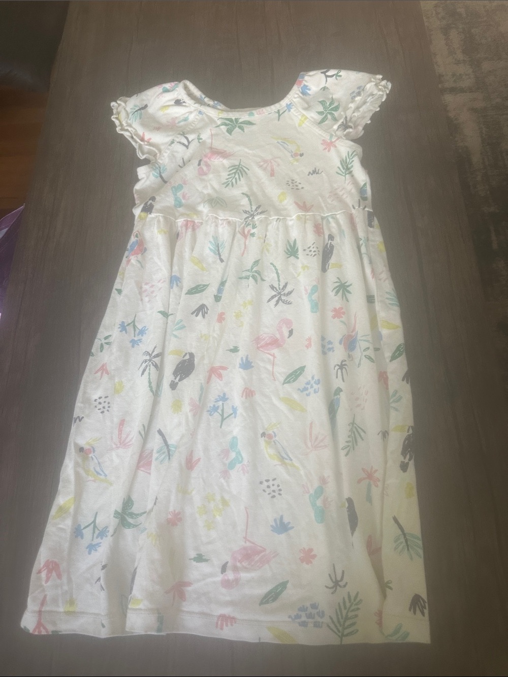 Hanna Andersson White Dress with Pastel Tropical Print